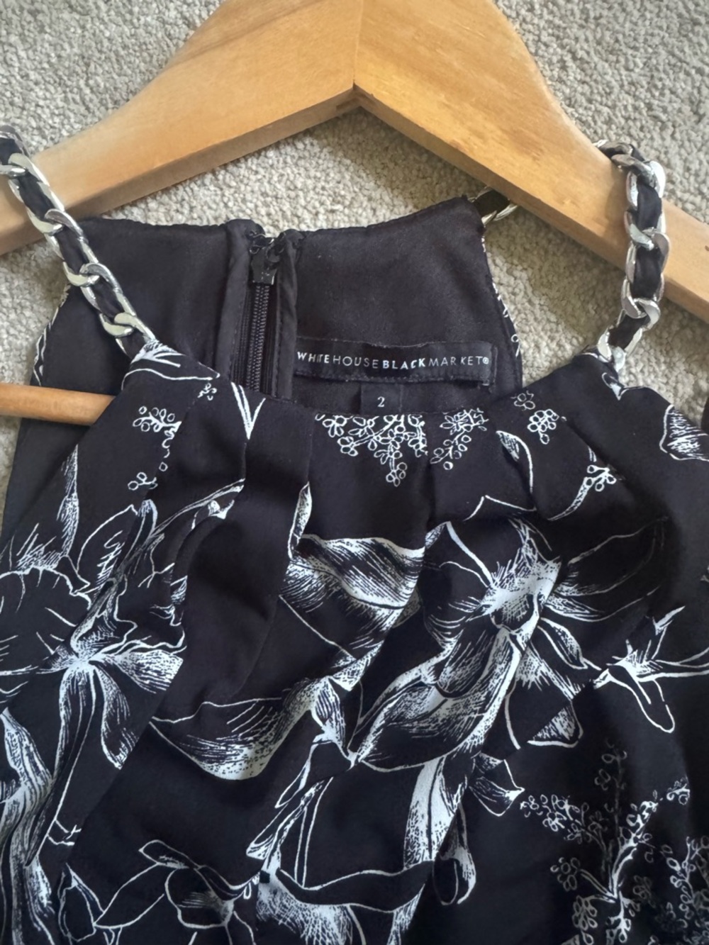 White House Black Market Black Floral Halter Jumpsuit with Chain Straps